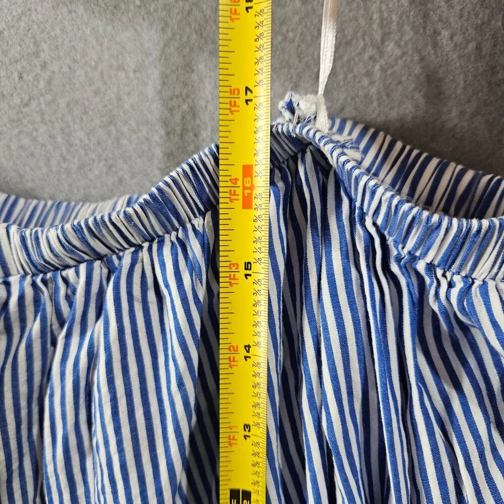 ASTR L Cotton Puff Sleeve Blue Top Matress Stripe Blouse off Shoulder Summer